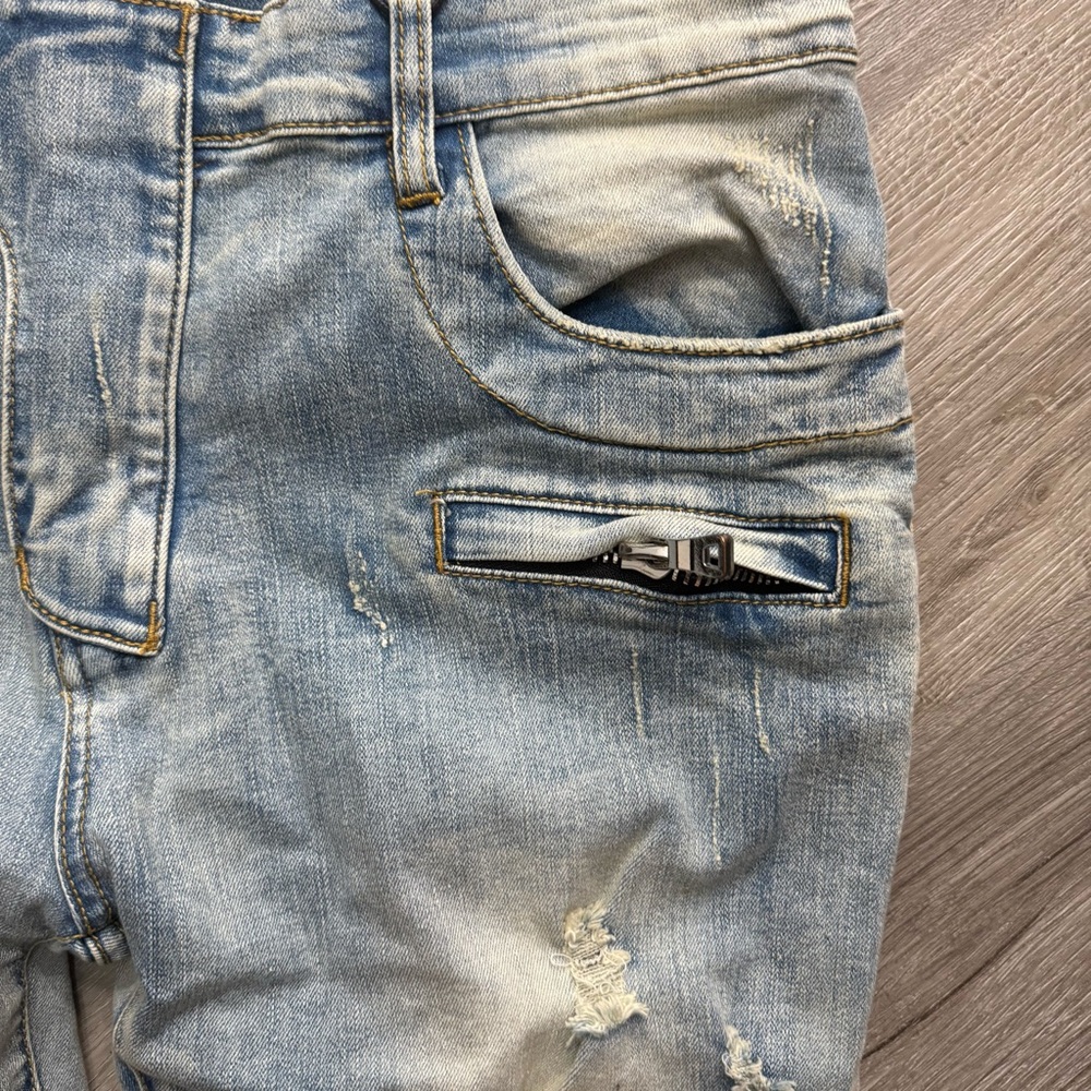 Balmain Men's Skinny Biker Jeans Men's Light Blue Jeans Size 36 - Picture 4 of 16
